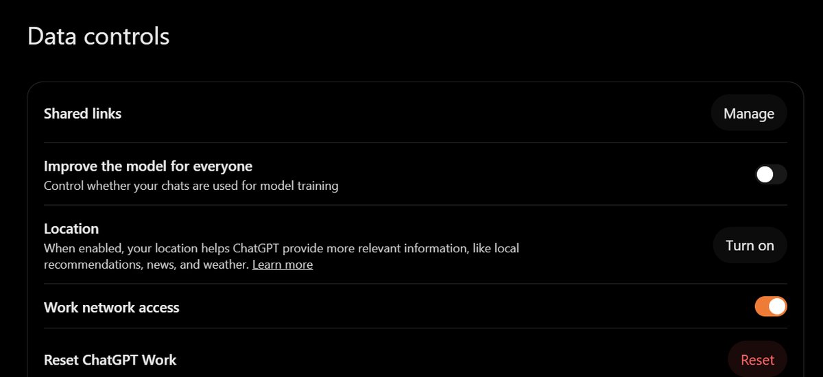 ChatGPTのデータコントロールの設定画面